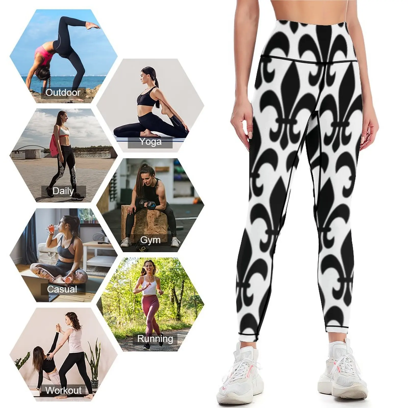 Flecollar de Lis-Leggings d'entraînement pour femmes, pantalons de gym noirs et blancs, vêtements pour femmes