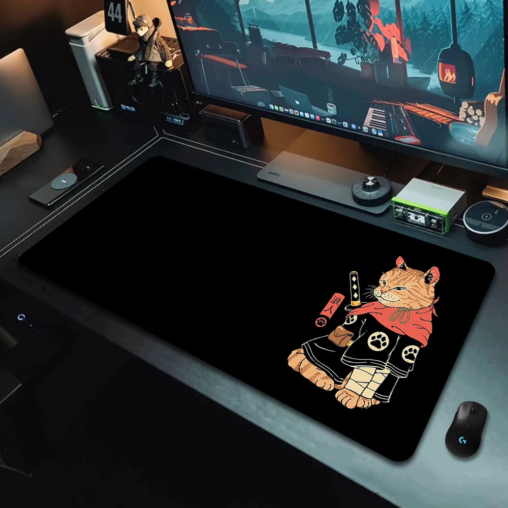 Gaming Mouse Pad Japanese Cat HD Print Large Mousepad XXL Simple Desk Mat For Gamer Desktop Decoration Lock Edge Big Mause Mats