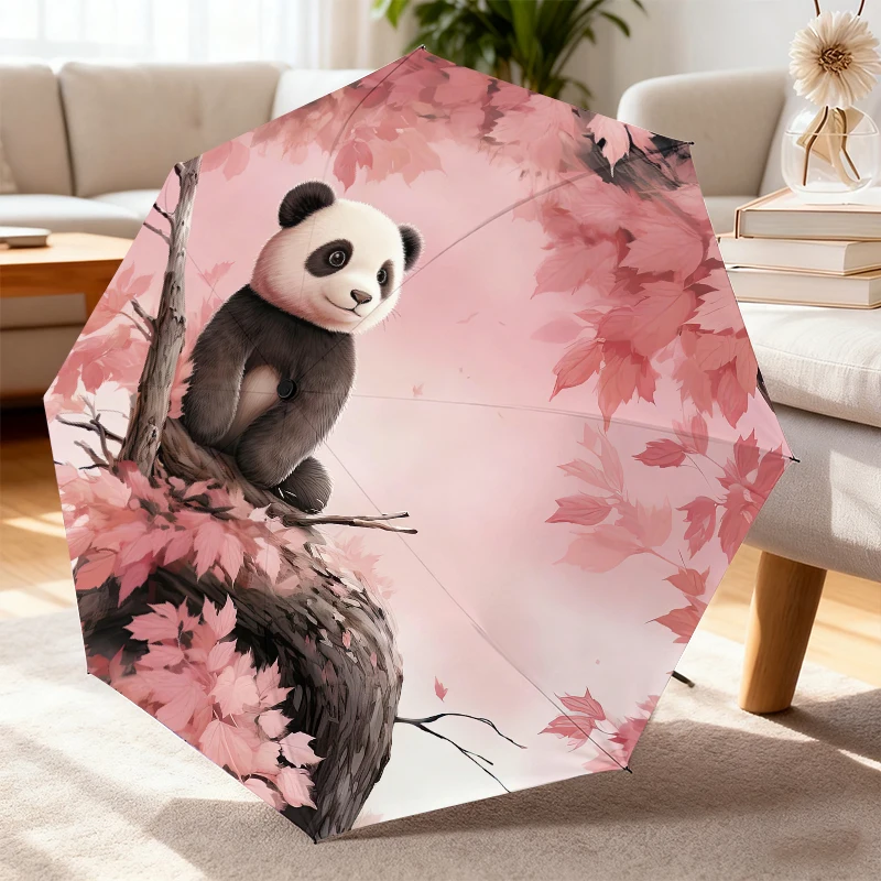 Cute Panda Floral Pattern, Travel Folding Umbrella, Portable Automatic Folding Umbrella, Unisex Gift