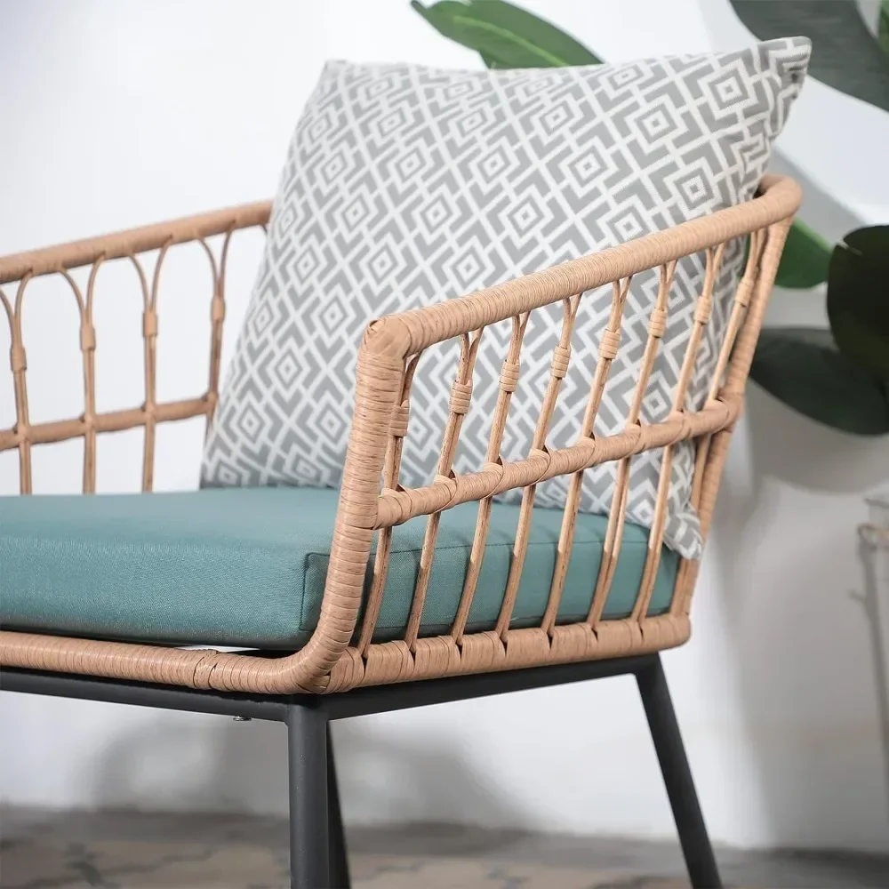 

Для 3-х предметов уличной мебели, патио, бистро, всепогодный плетеный набор для бесед с закаленным журнальным столиком, плетеными стульями