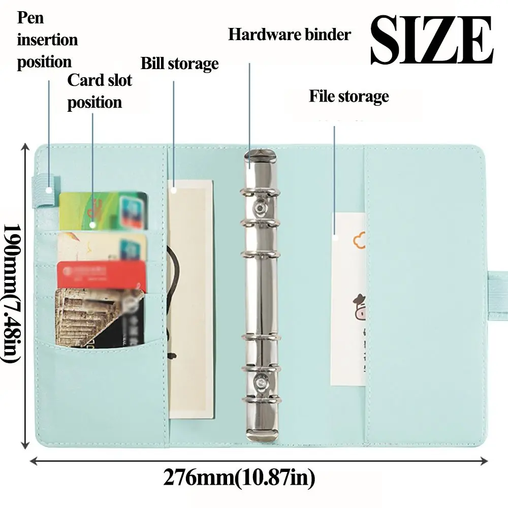 Caderno de folhas soltas de couro pu cor macarone a6 economia de dinheiro fichário 6 furos com armazenamento carteira planejador organizador