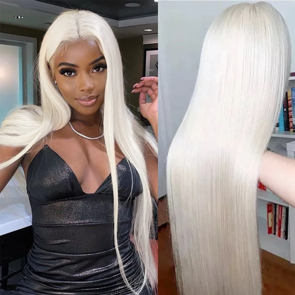 AIMEYA Synthetic Lace Front Wigs For Women 26 Inch Straight Wig Lace Front Wig White Blonde Lace Wigs Cosplay Lace Front Wig