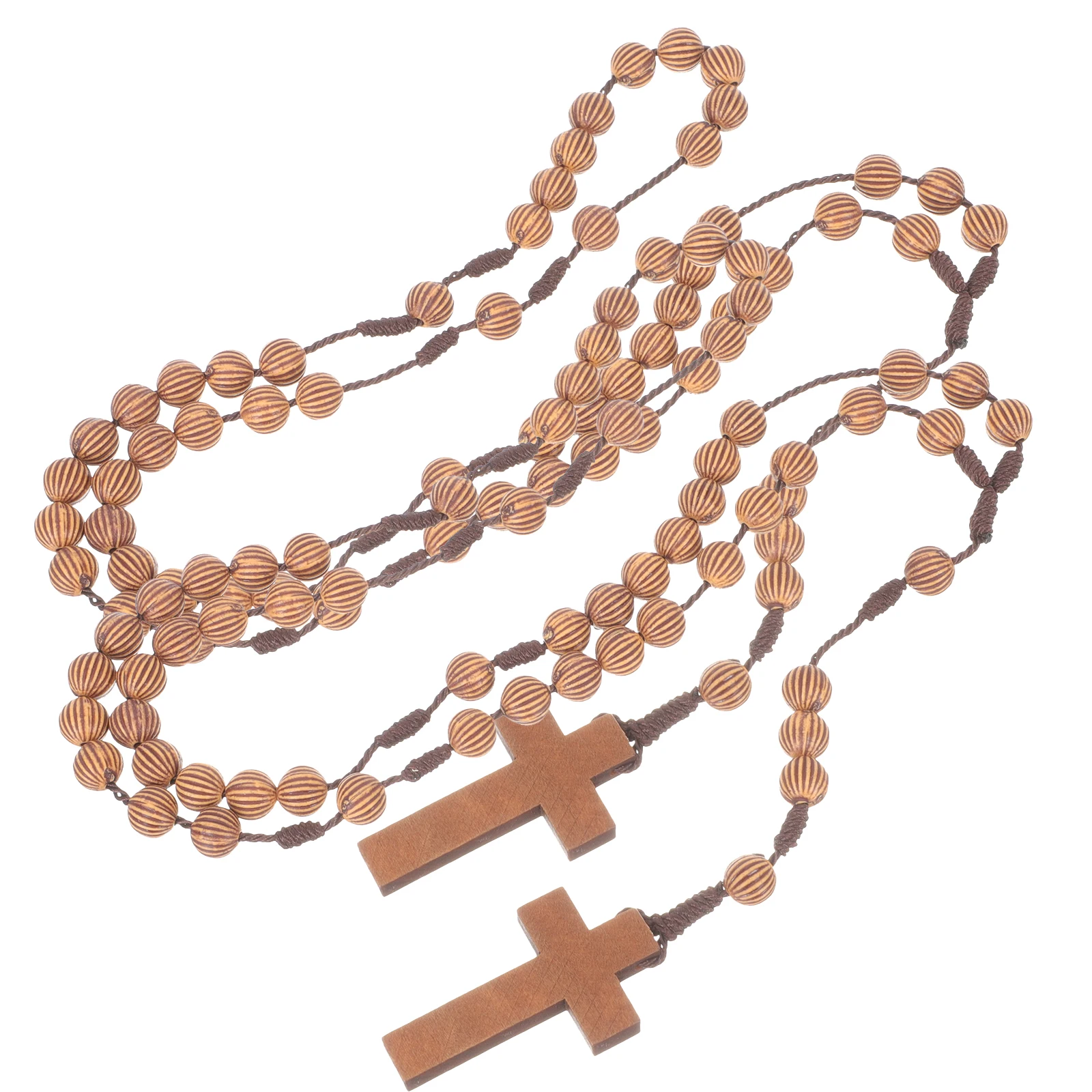 

2pcs Retro Prayer Beads Handmade Necklace Worship Rosary Pumpkin Plastic Vintage Cross Beads Jewelry Making Man Beaded