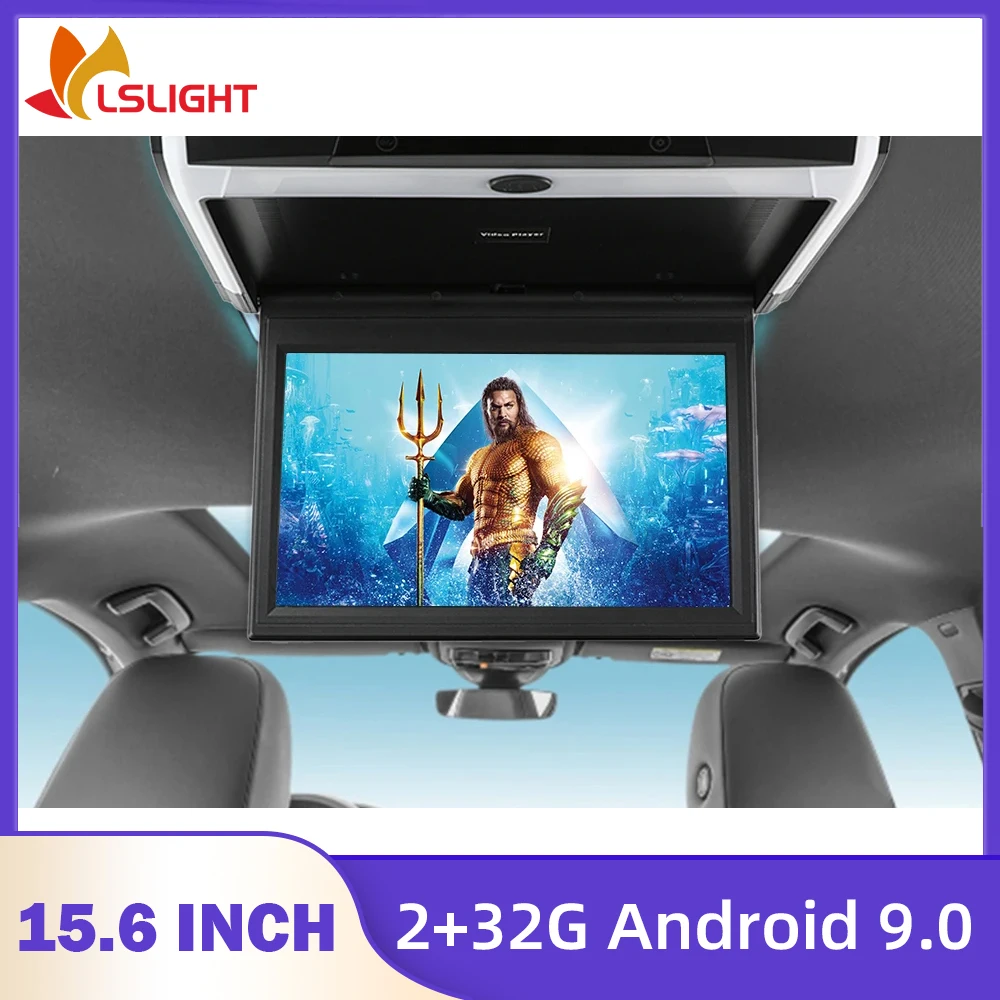 شاشة سيارة مثبتة على السقف IPS مقاس 15.6 بوصة تعمل بنظام أندرويد مع ضوء Amlogic T972 رباعي النواة أحادي اللون يدعم فك تشفير دولبي