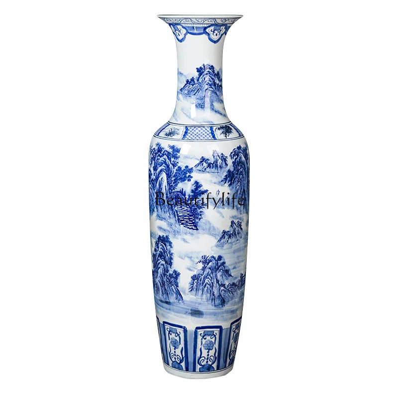 ceramic blue and white floor-to-ceiling vase decoration opened housewarming ornament