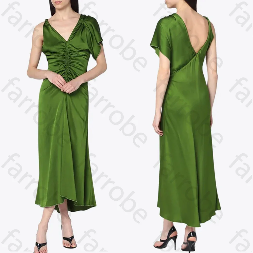 

Customized Elegant Asymmetrical Draped Midi Dress A-Line Evening Dresses Formal Exquisite High Quality Prom Party Gown for Women