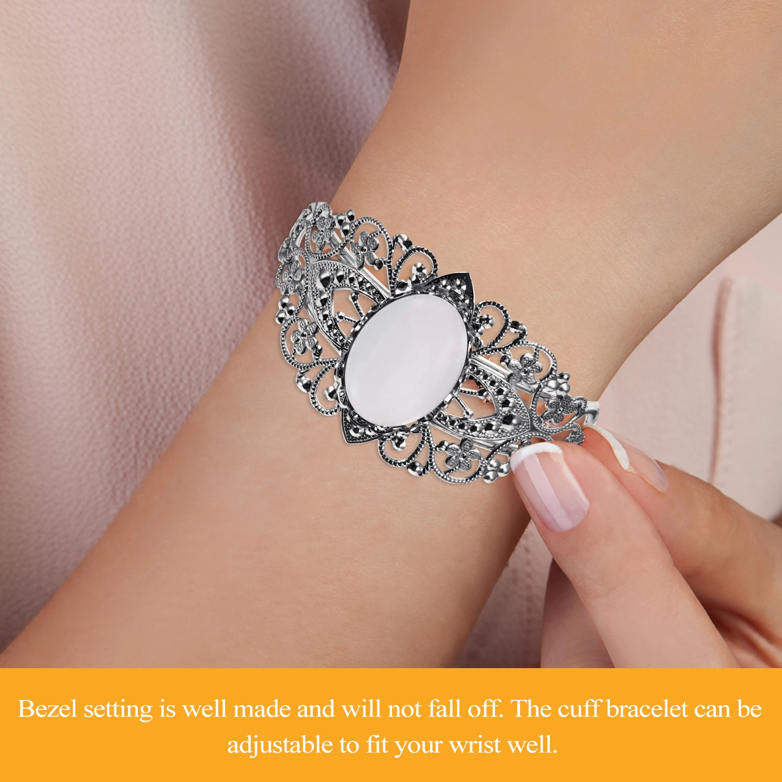 

5Pcs Gemstone Bezel Bangle Bracelet Adjustable Oval Cuff Blank Tray Alloy DIY Craft Gifts For Women Fashion Accessories