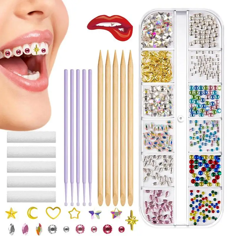 Teeth Gem Set Tooth Jewelry Kit DIY Teeth Diamond Decoration tooth gem kit Teeth Water Diamond Mixed Color Nail Decoration Tool