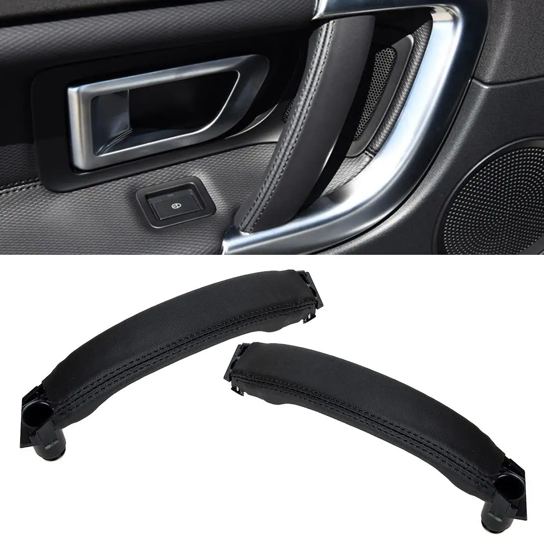 New 1 Pair Black PU Leather Car Door Pull Handle Fit for Land Rover L550 Discovery Sport 2015-2019 LR076161 LR076163 LR076151
