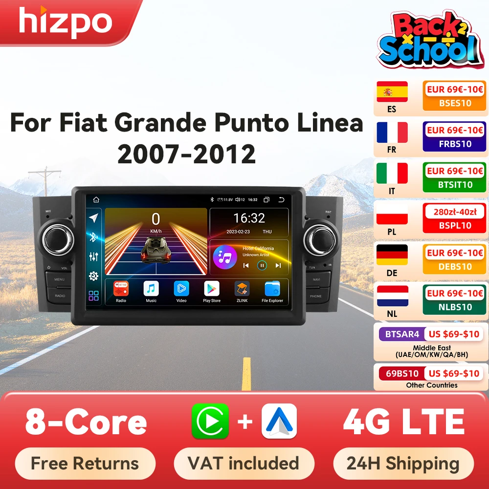 Hizpo Octa Core 7862 Autoradio Per FIAT Grande Punto Linea 2007-2012 Multimedia di Navigazione Stereo Sistema Intelligente GPS Carplay