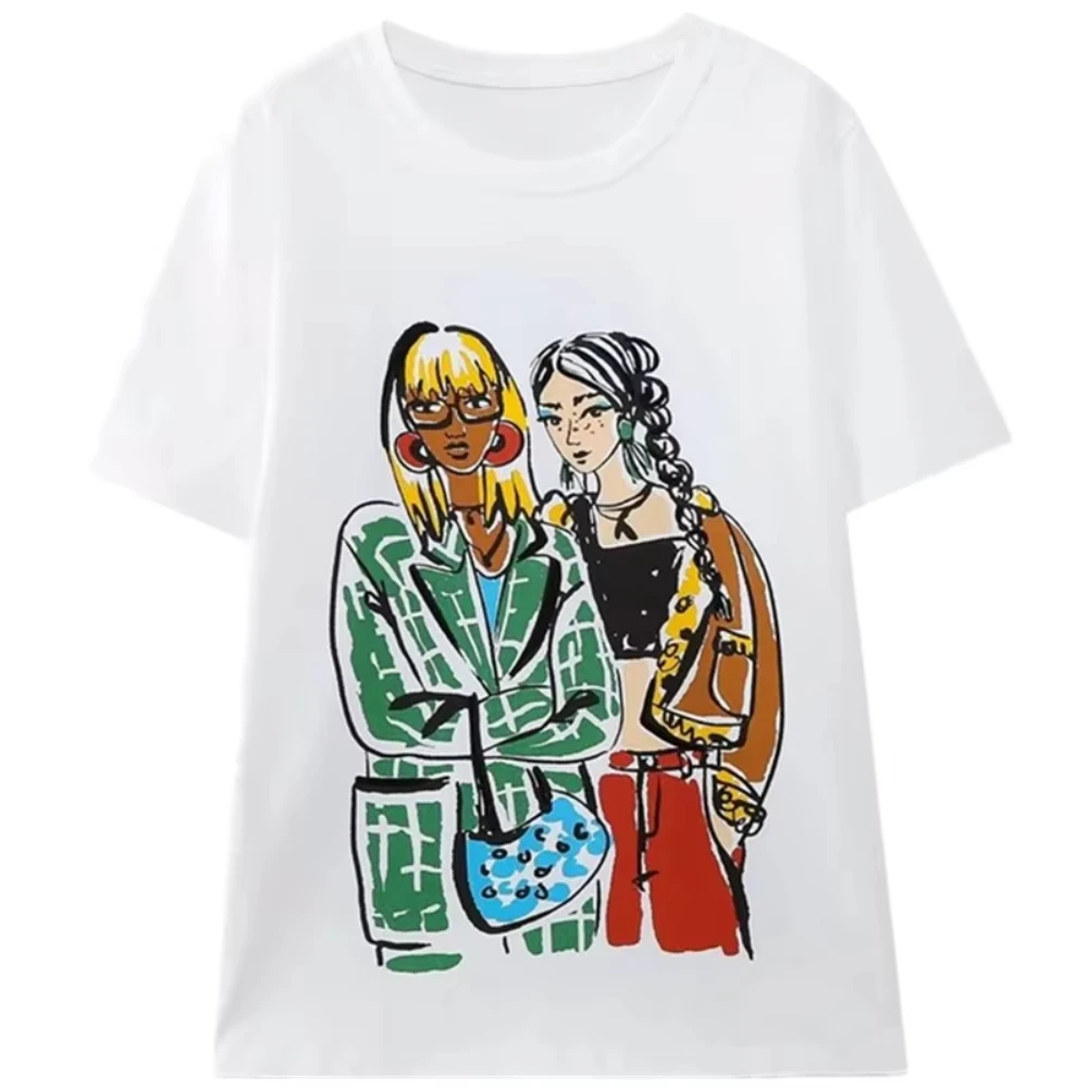 

Spring 2025 New Women's Faionable Floral Print T-irt Girls' Versatile round Ne ort Sve Casual Comfortable Top