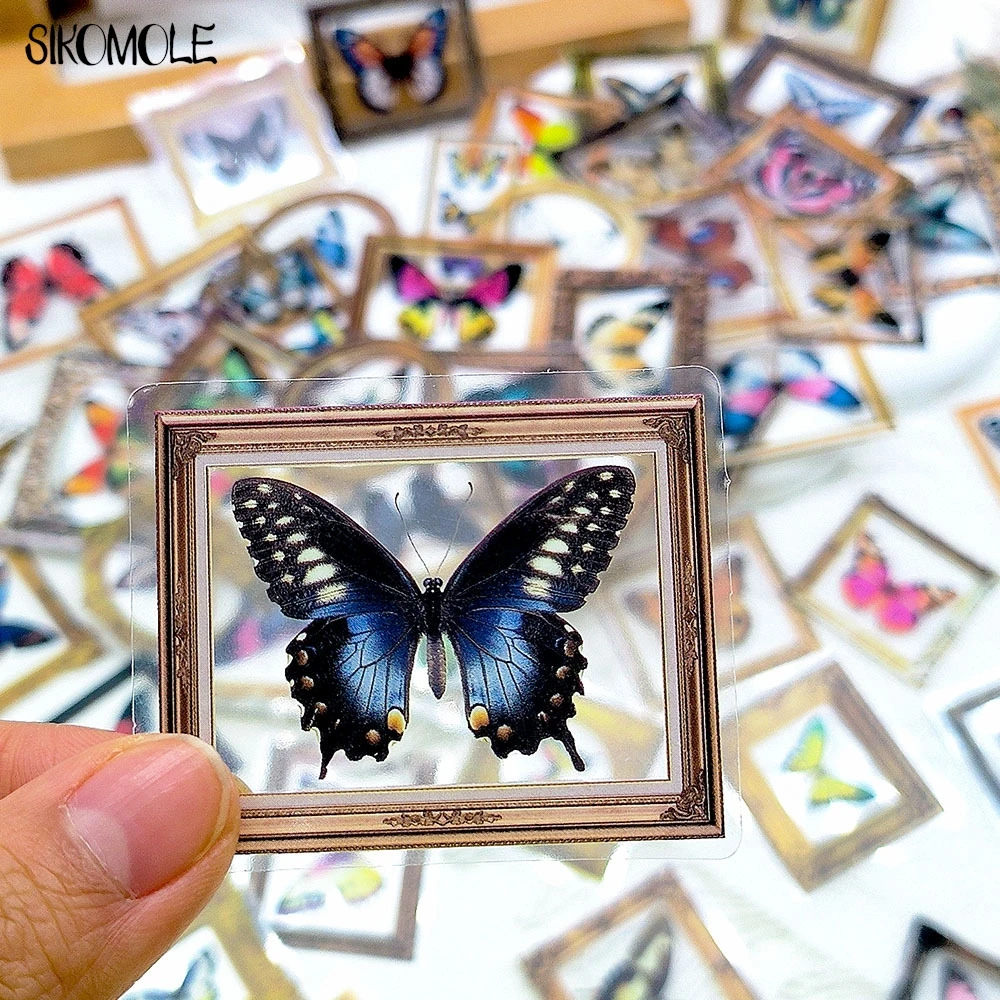 50 Uds. Marco de arte de espécimen de mariposa Vintage pegatinas de grafiti transparentes libro INS DIY diario cuentas decorativas pegatina para ordenadores portátiles