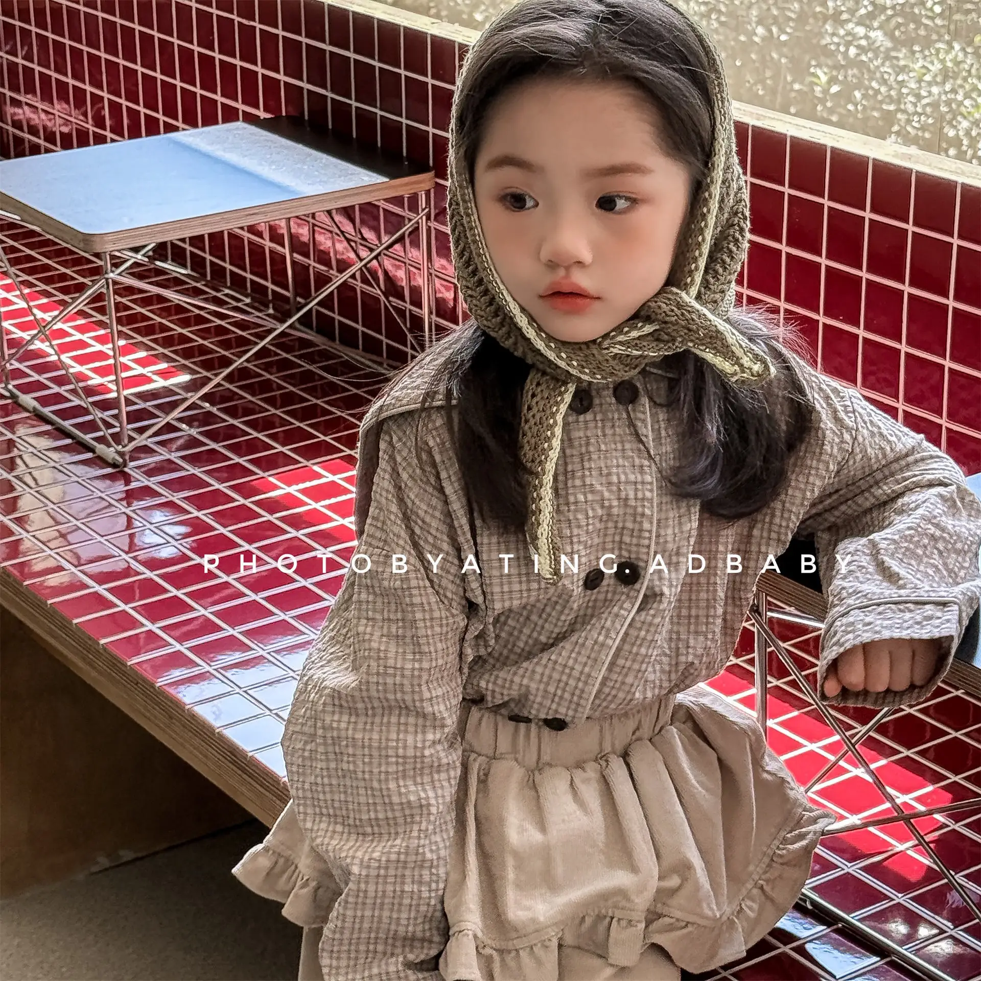 2025 Autumn New Girls Plaid Shirts Coat Children Long Sleeve Cardigan Baby Girl Large Lapel Cotton Linen Blouse Kids Casual Tops
