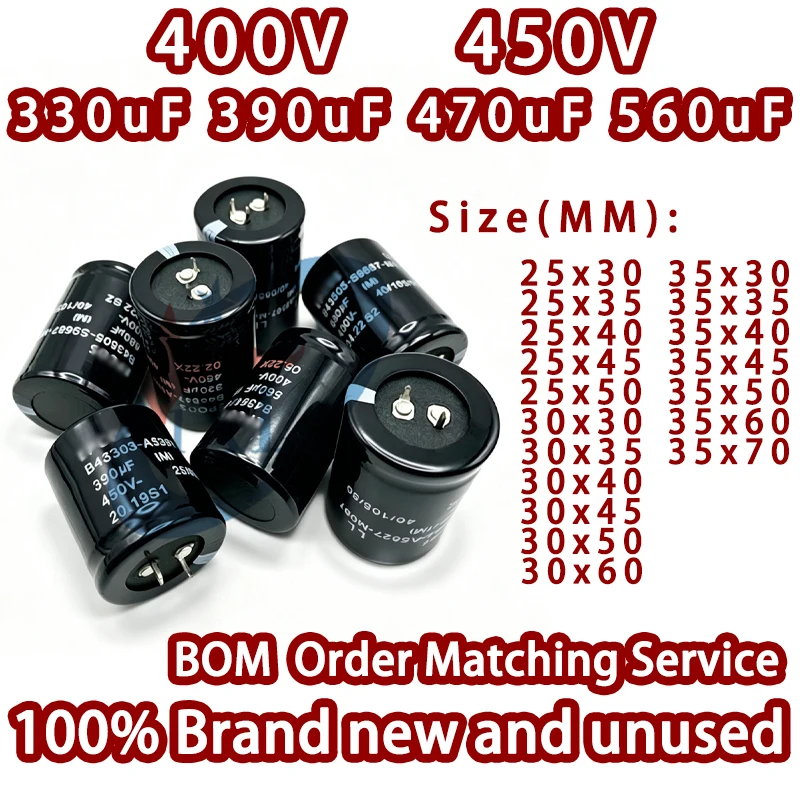 Import-EPCOS 400V 450V 330uF 390uF 470uF 560uF 25x35 25x45 30x30 35x35 30x40 35x45 30x50 35x60 35x70 2PIN Electrolytic Capacitor