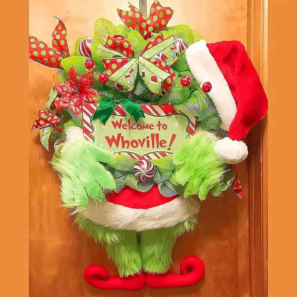 Green Hairy Monster Hanging Ornament The Thief Christmas Tree Decor Grinch Leg Wreath Door Hanging Ornament New Year Decoration