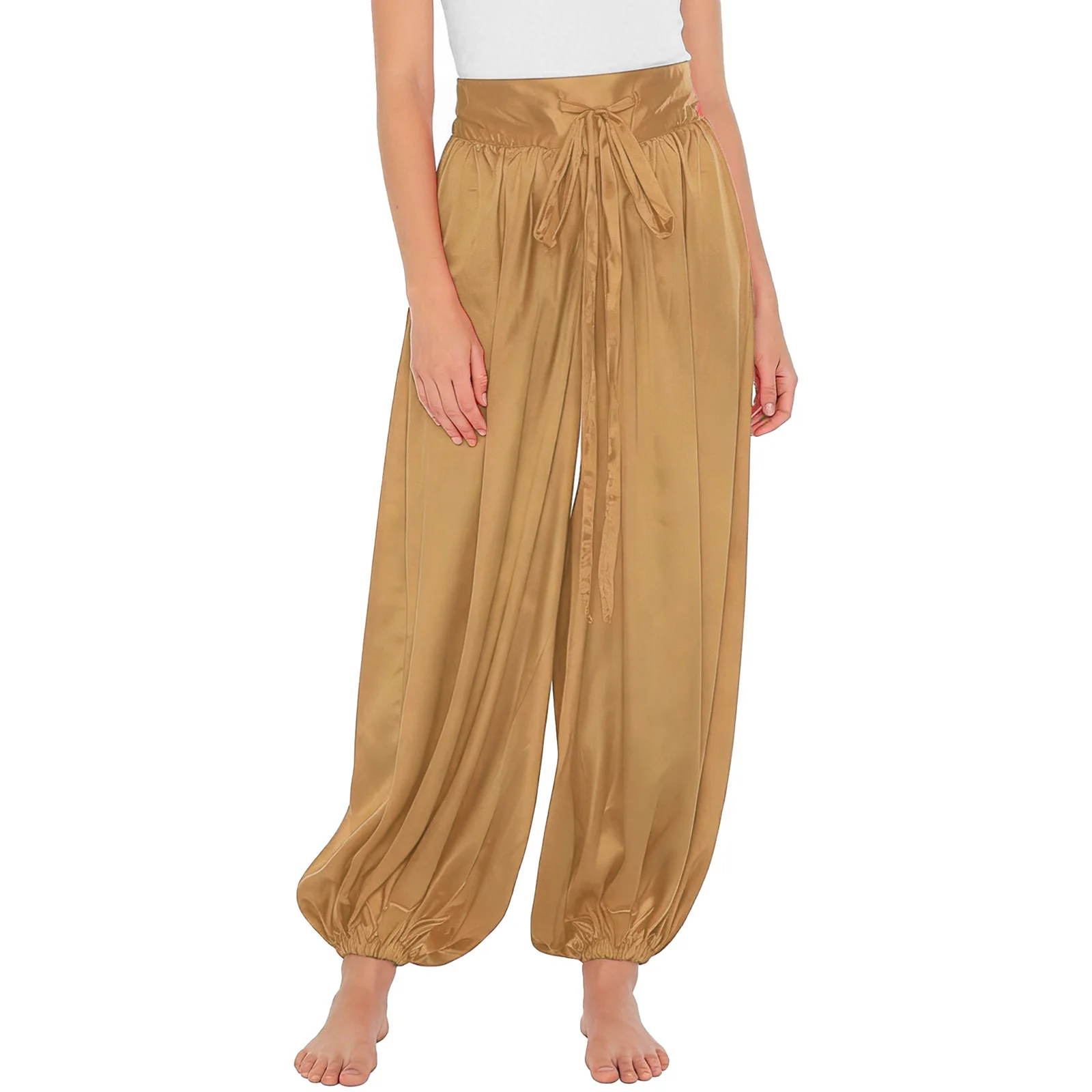 Womens Arab Belly Dance Pants Outfit Drawstring Waist Satiny Harem Pants Loose Lantern Trousers for India Folk Exotic Dance