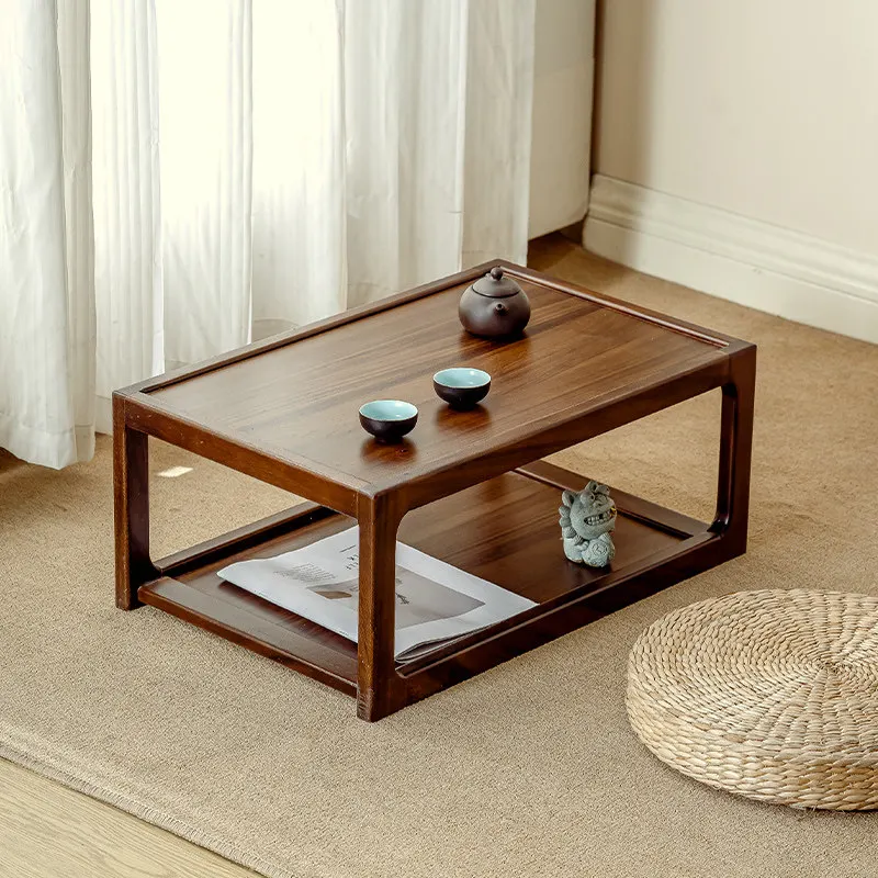 Walnut Wood Bay Window Low Table Solid Wood Tatami Tea Desk Living Room Bedroom Coffee Table Floor Sitting Leisure End Table