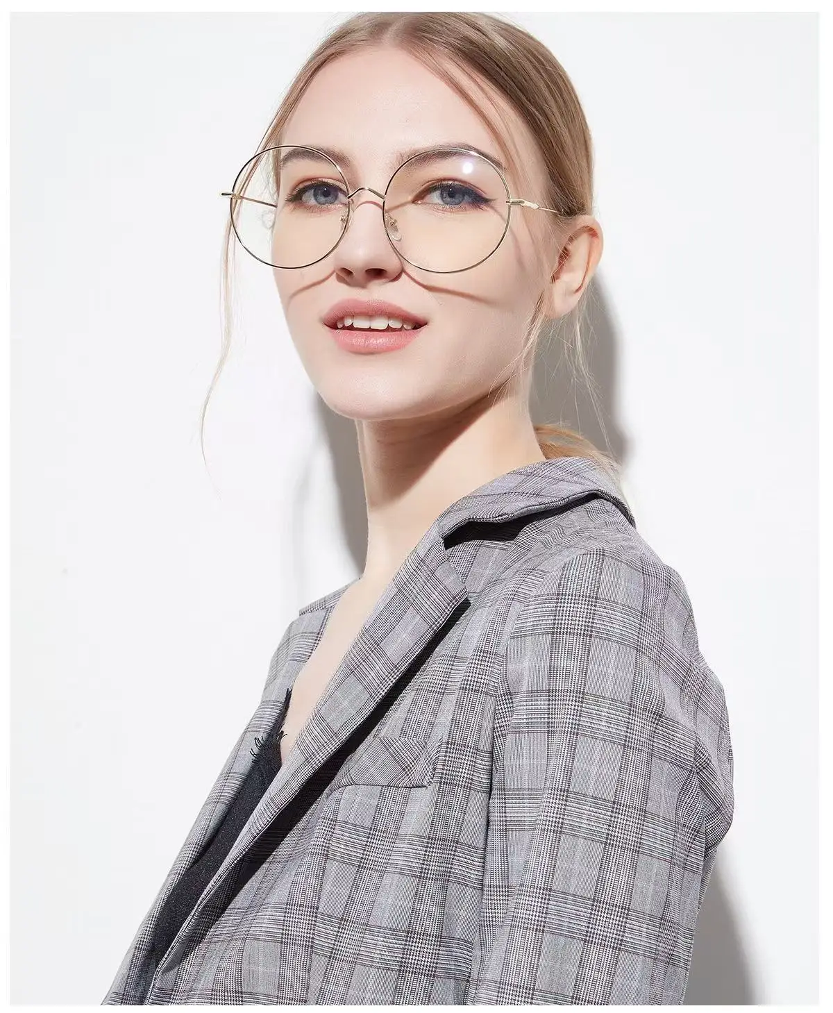 Große Rahmen Runde Metall Blau Licht Blockieren Lesebrille Frauen Retro Stilvolle Legierung Klar Rezept Presbyopie Brillen ﻿ – Detail 5