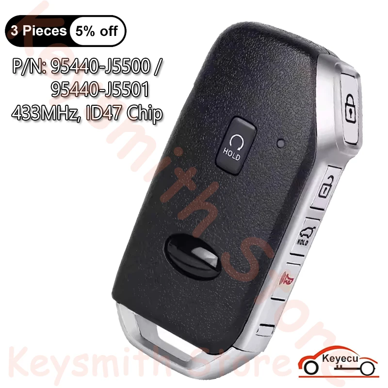 

Чип KEYECU 4 + 1 5 кнопок, 433 МГц ID47 для KIA Stinger 2022 2023, автоматический умный пульт дистанционного управления, арт.: 95440-J5501, 95440-J5500