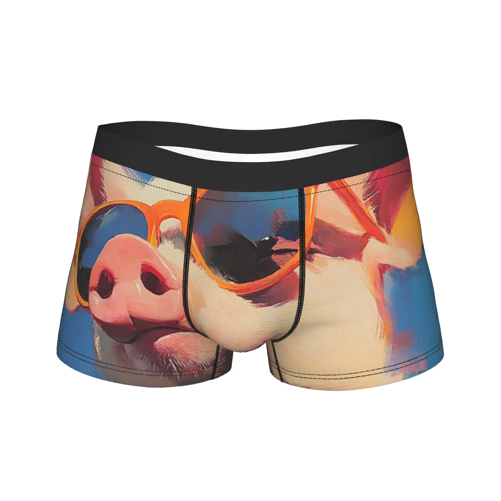 Pig Face With Sunglasses Boxer Brief  Underwear Hot Sale Male Funny Trunk Print Plus Size Underpants