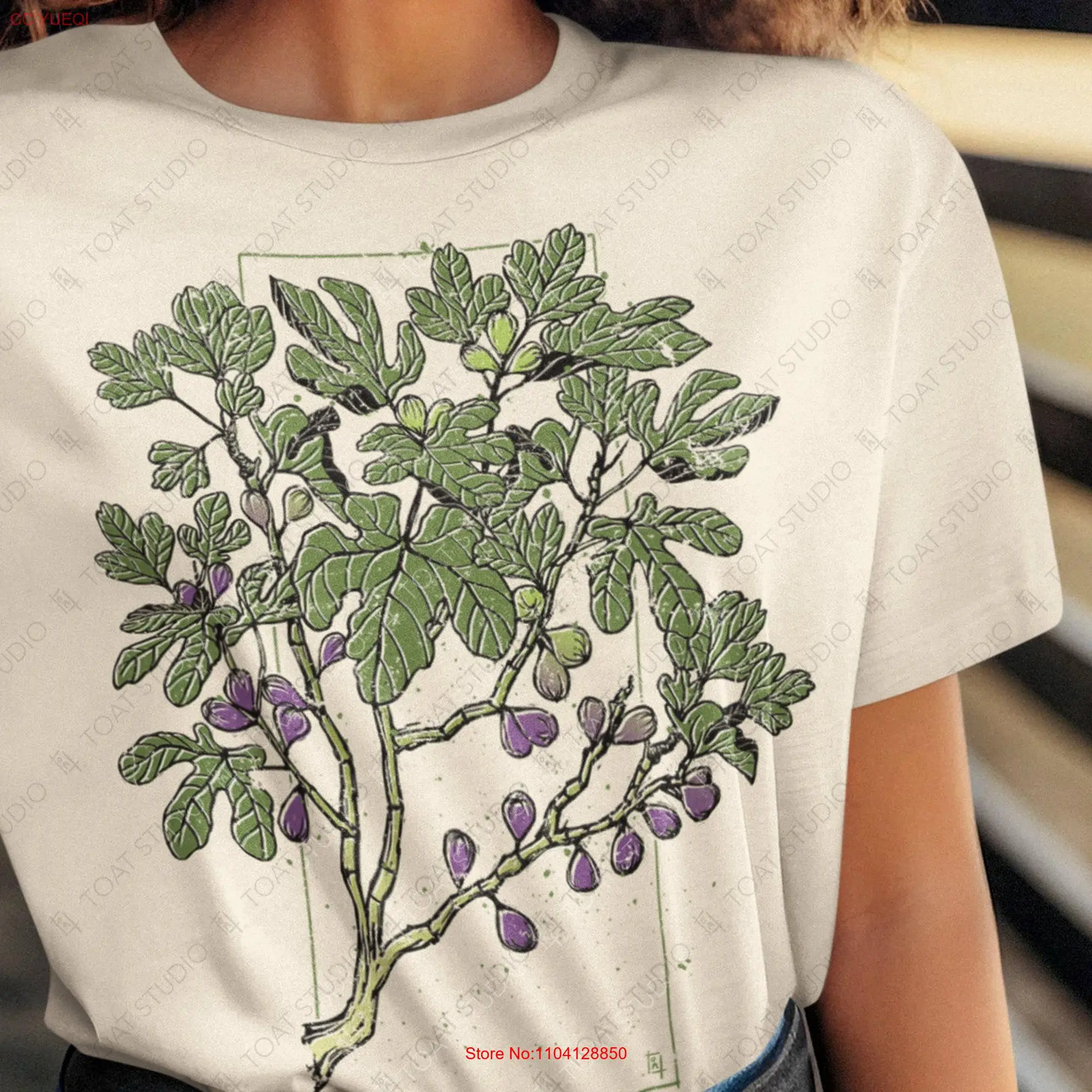 Fig Tree Blockprint T Shirt Fruit Jam Drawing Syconium Inverted Flower Orchard Botanical Garden long or short sleeves