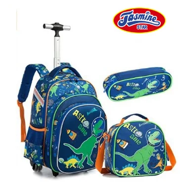 3pcs Schoolbag set with wheels lunch bag Sequins 16 inch School Rolling bags wheeled backpack Student trolley backpack for boys