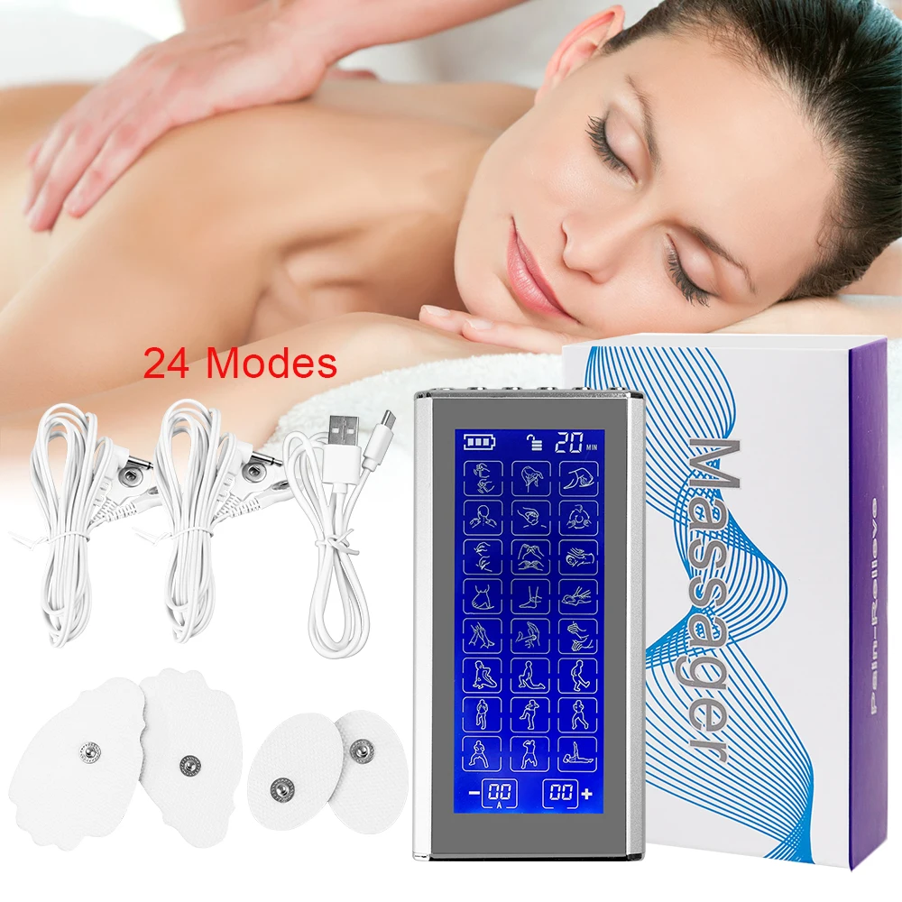 Portable 24 Modes Tens Unit Massager Low Frequency Therapy Device EMS Muscle Stimulator Massage Relax Pain Relief Fat Burner