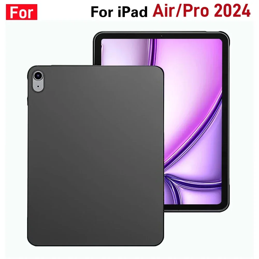 Tablet Case For iPad Air 13 Pro 11 2024 Flexible Soft TPU Black Shell Back Cover For iPad Air 11‑inch 6 6th 5th 7th generation