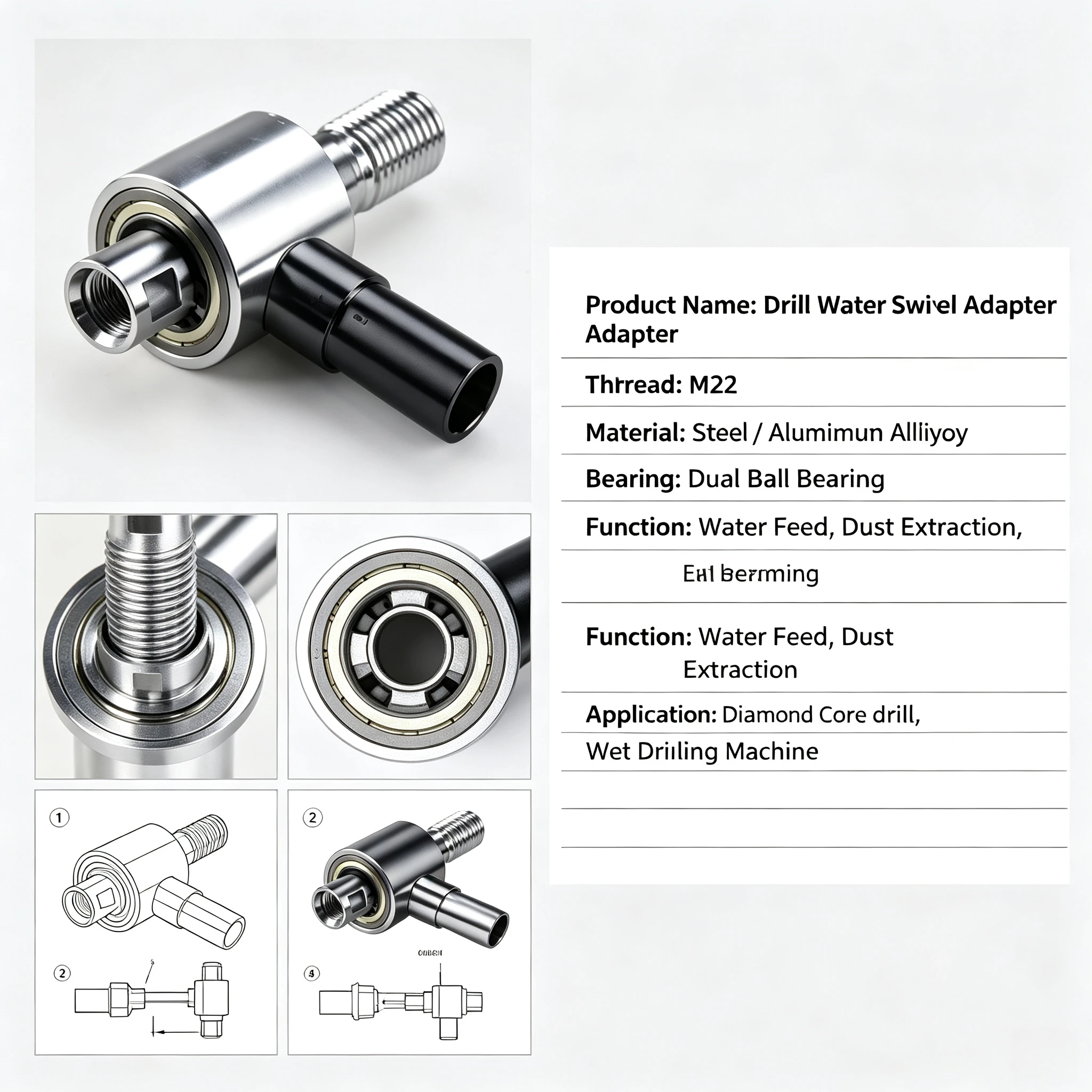Diamond Drill Bit Rhinestone Adapter Dust Collection Cover Straight Through Water Connector For Water Drilling Machine