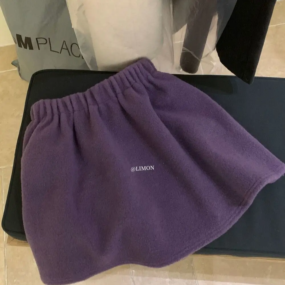 

Однотонная короткая юбка А-силуэта с высокой талией, осенне-зимняя новинка, универсальная теплая верхняя одежда, укороченная юбка, стройнящая фигуру