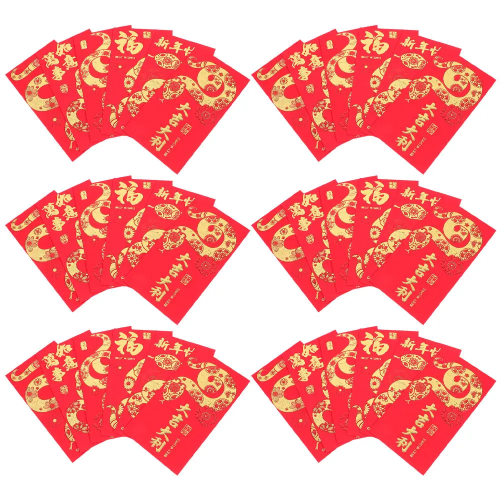 

60 шт. красных конвертов на 2025 год Змеи, китайские красные пакеты для денег, декоративные конверты для Весеннего фестиваля, свадебные конверты