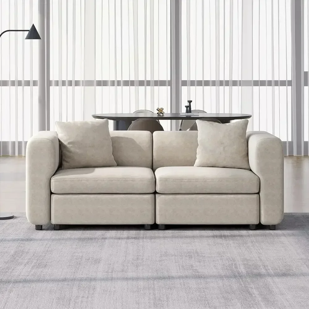 Extra Deep 2-Seat Velvet Loveseat with 2 Pillows, Ideal for Living Rooms, Offices, and Small Spaces, Beige, 76.38 Long