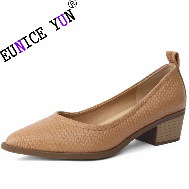 

【EUNICE YUN】Genuine Leather Pumps Women New Spring Sheepskin Pointed Toe Pigskin Lining Slip on Elegant Comfortable Ladies