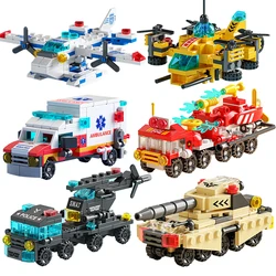 City Ambulance Fire Engine Airplane Car Helicopter Carrier Vehicle DIY Assemble Aircraft Model Building Blocks Bricks Kids Toys