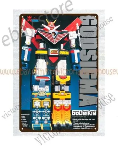 living room garage 1982 GODAIKIN GODSIGMA childhood toy ROBOT metal tin sign