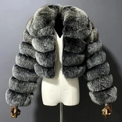 Abrigo de piel recortado peludo para mujer, Chaqueta corta de piel sintética, cremallera de solapa holgada, acolchado de manga larga, abrigo de visón femenino, invierno, nuevo