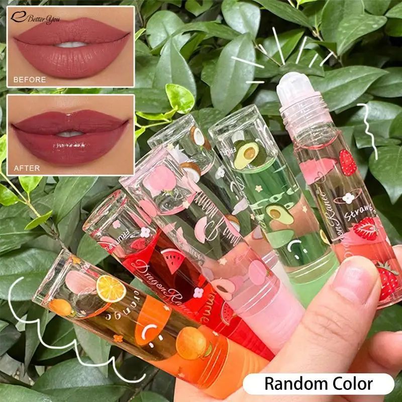 2024 NEW Fruit Roll-On Lip Balm Lip Makeup Primer Moisturizing Transparent Lip-Oil Long Lasting Hydrating Lips Repair Gloss