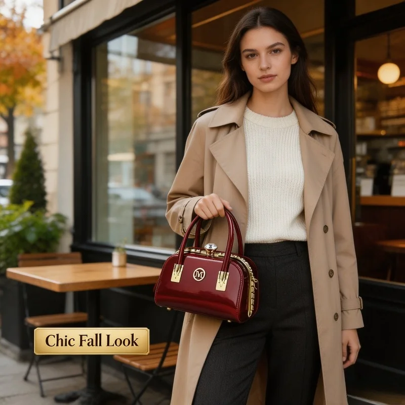 Women Glossy Patent Leather Do - Top Handle Patent Bag 评论和价格