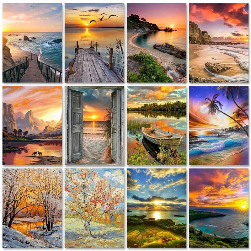 PhotoCustom 60x75cm Painting by numbers Scenery Handpainted Seascape DIY Paint by numbers On Canvas Wall art Home decor