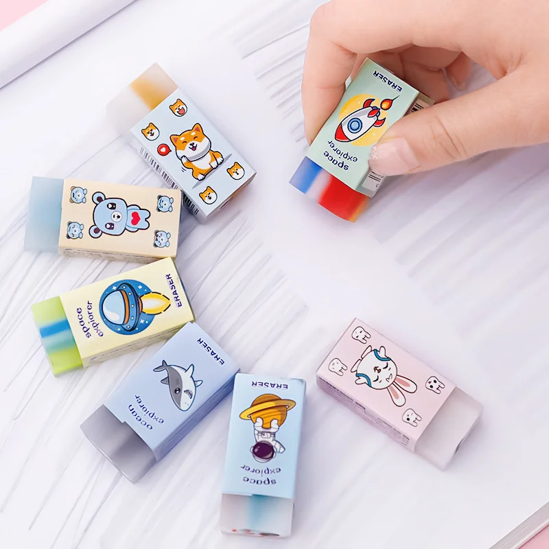 Ellen Brook 1 PCS Cartoon Cute Kawaii Astronaut Animals Rubber Mini Eraser Set For Kids Stationery Office School Supplies