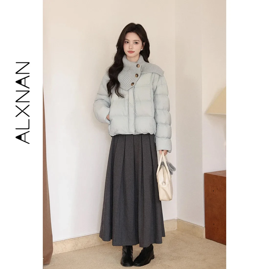 

ALXNAN Blue Down Jacket 90% Duck Padded Coat 2026 Spring Elegant Casual Loose-fit Warm Thick Puffer Outwear Female L59137