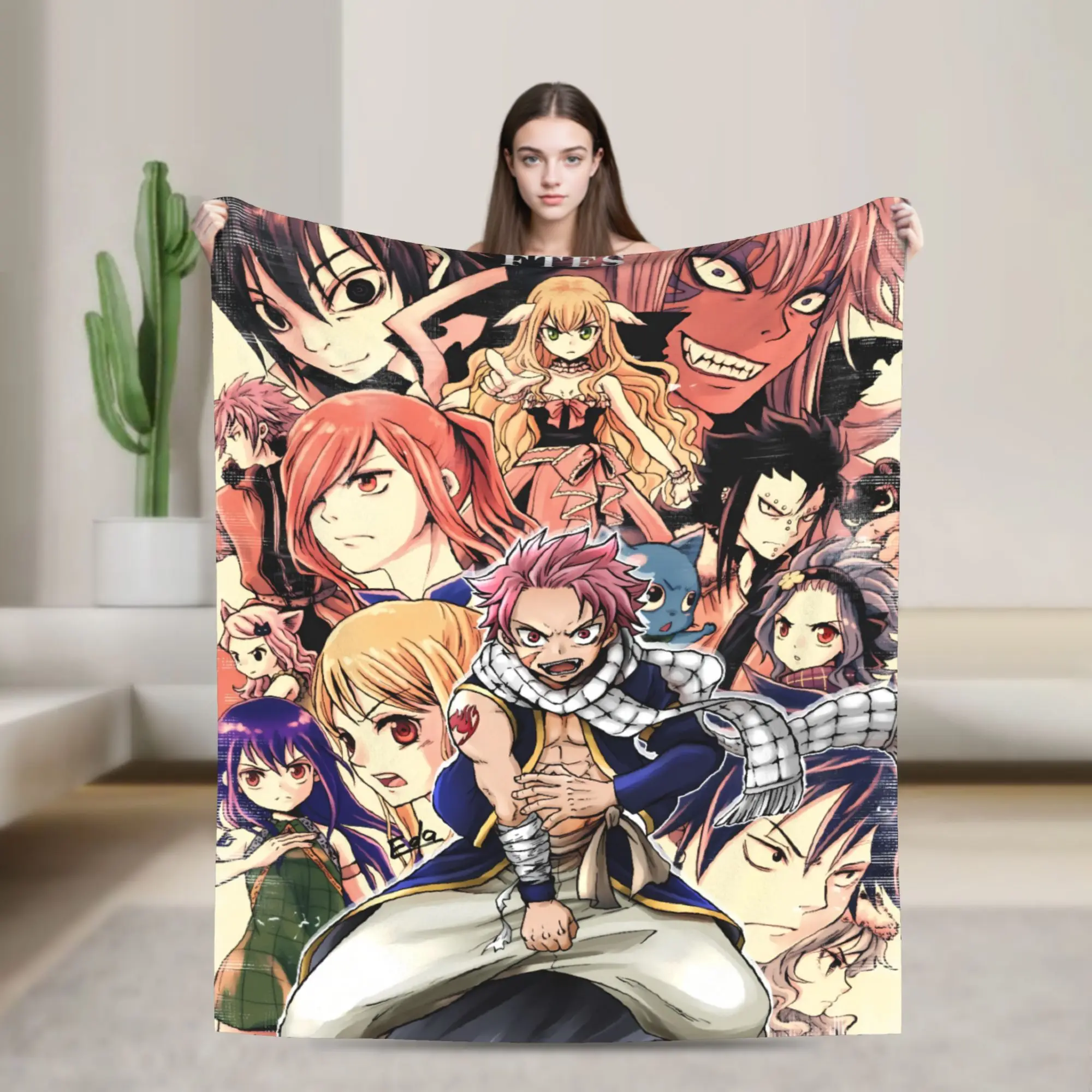 Armored Fairy Tail Erza Battle Flannel Blanket  Warm Soft Bedding Throws for Living Room Travel Funny Bedspread Sofa Bed Cover