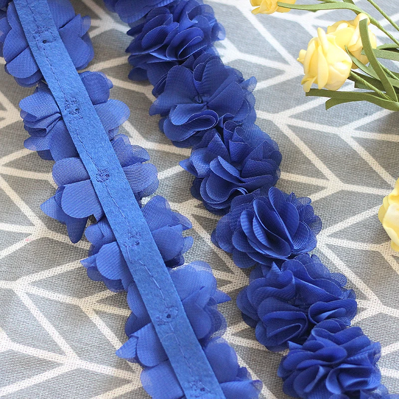 1yard (26 flower)  3D Chiffon Flowers DIY 5cm Width lace trim lace ribbon decoration clothes accessories No headband