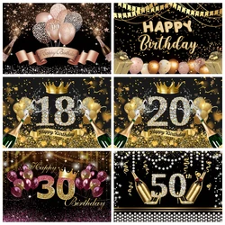 Happy Birthday Backdrop 18 30 40 50th Birthday Party  Photography Background For Women Men Boys Girls Rose Gold Photocall Studio