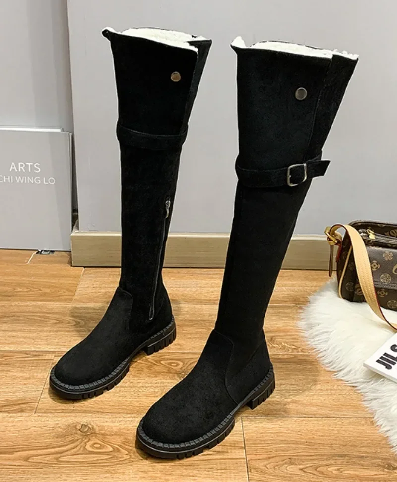 Chelsea Boots Women Shoes 2025 New Winter Fashion Over The Knee Plush Warm Snow High Boots Casual Shoes Flats Motorcycle Botas