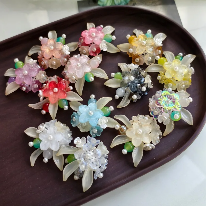 Handmade Woven Flower Cluster Croc Shoe Charms Glass Bead Pearl Hairpin DIY Accessories for Sandals Clogs Decor Gift