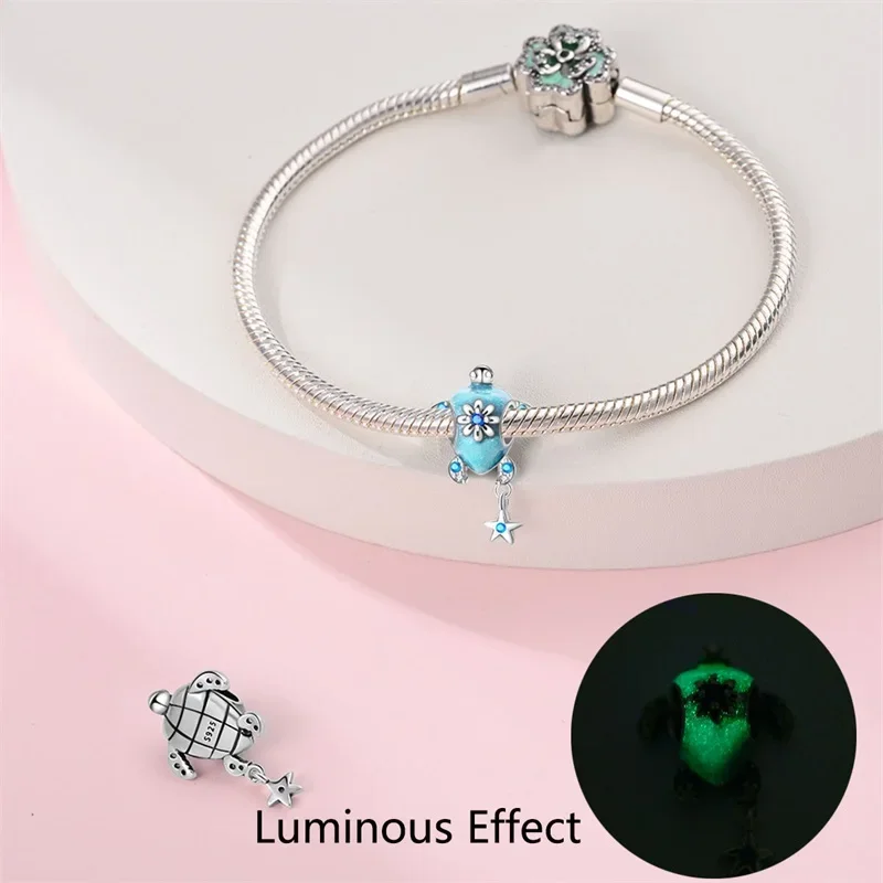 Silver-Plated Blue Flower Turtle Charms for Bracelets