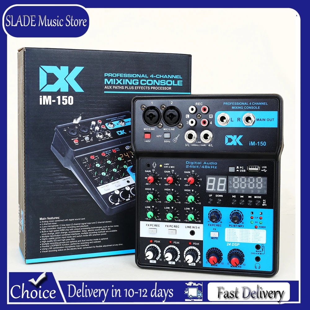 IM-150 4-Channel Mixing Console Aux Paths Plus Effects Processor 4 Channel Mixing Console Professional Bluetooth Mixer Broadcast