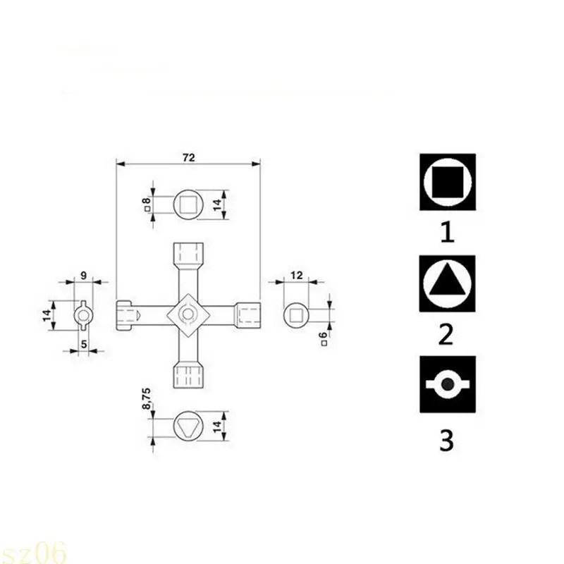 Q2Q4 Universal for Cross for Key Wrench for Train Electrical Elevator Cabinet Square