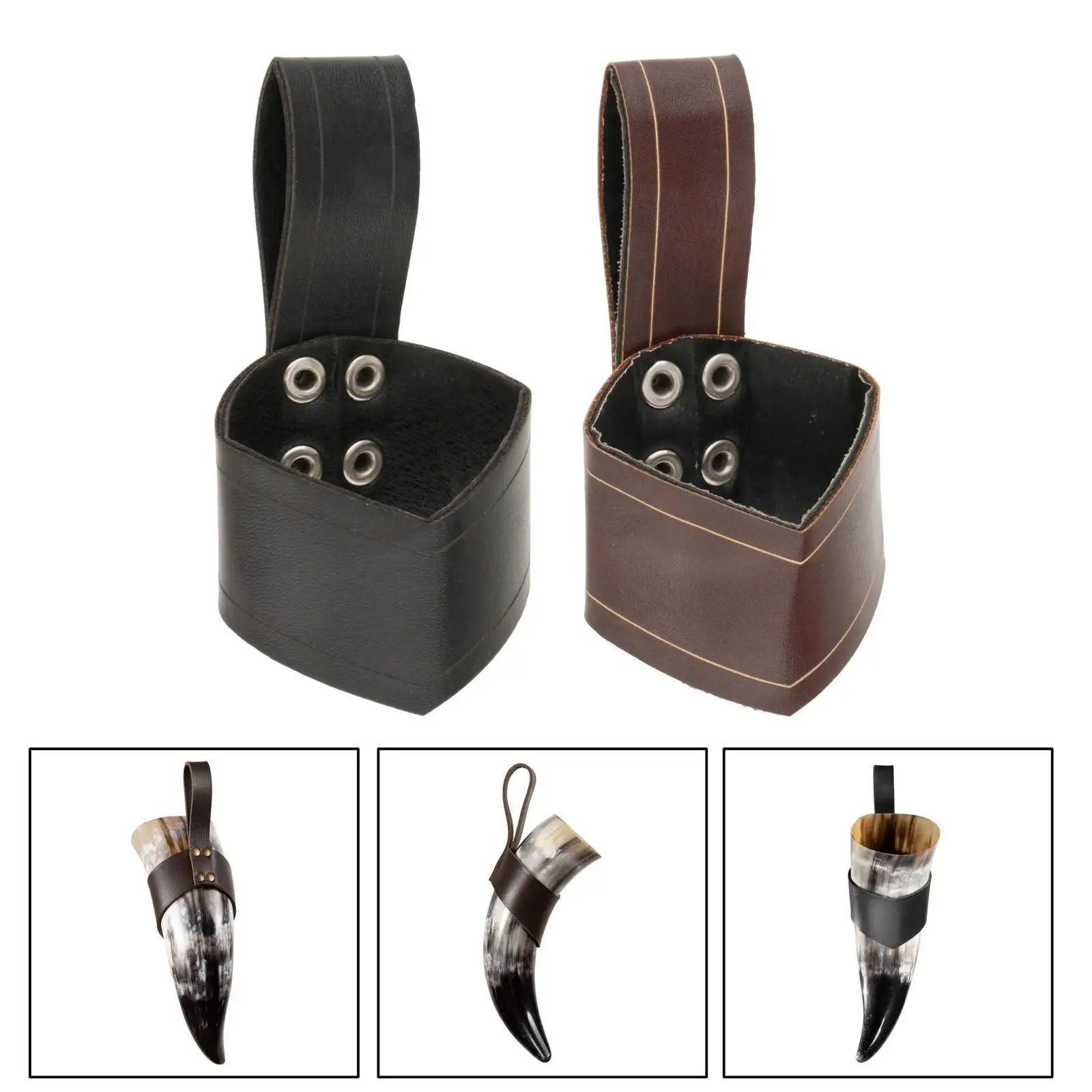 Horn Cup Sleeve Horn Shape Cup Mug Case PU Leather Cup Holder Horn Shape Cup Medieval Women Ox Horn Holsters Belt